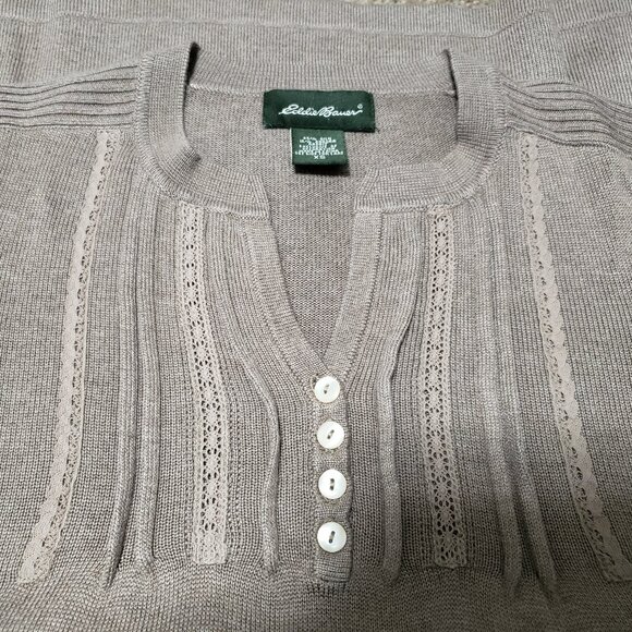 VTG Eddie Bauer 85% Silk Blend Henley Sweater - Picture 3 of 7